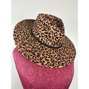 Olive and Pique Leopard Print Wool Fedora Hat Wide Brim One Size Festival Boho